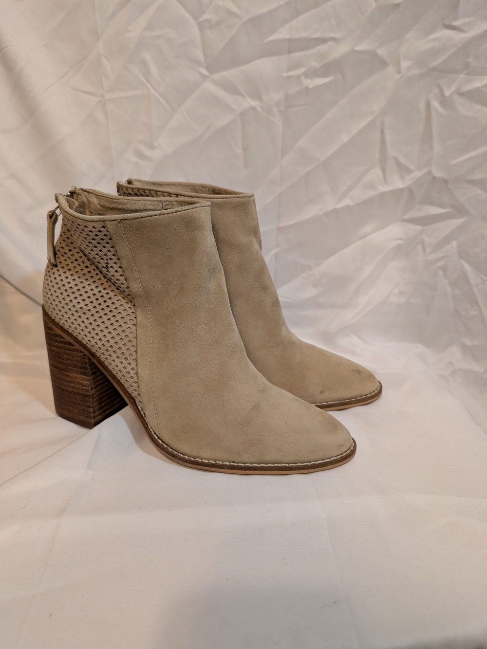 Steve Madden Beige Suede Perforated Block Heel Ankle Boots